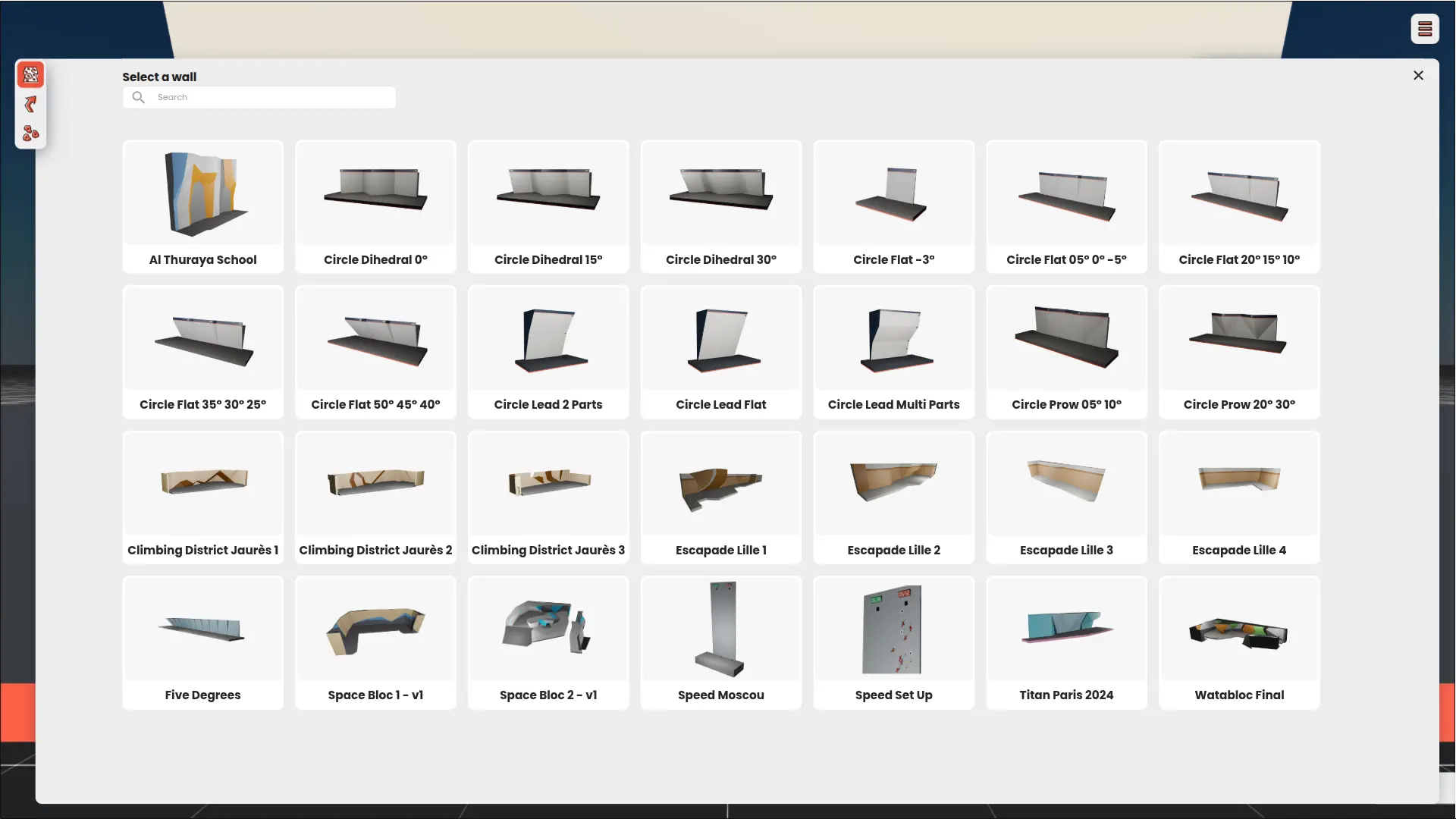 The wall selection screen in Circle Workspace